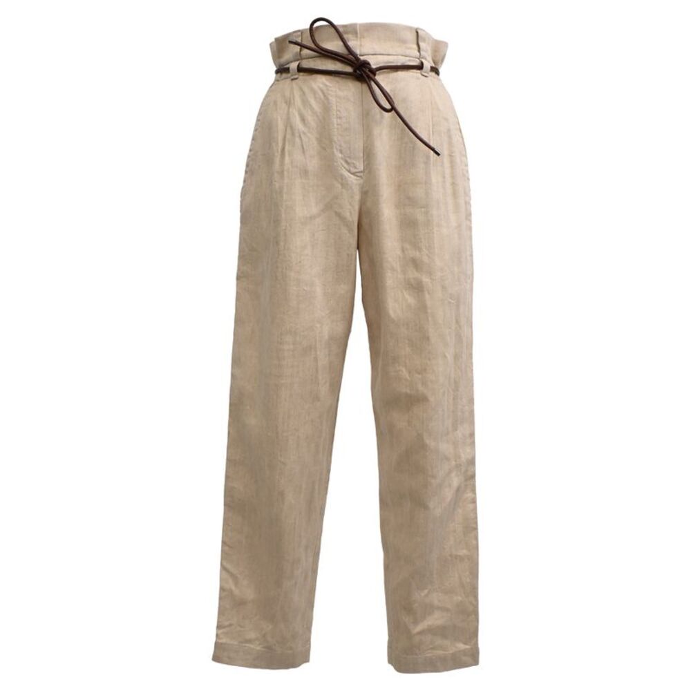 Brunello Cucinelli Belted Carrot Pants in Beige Cotton